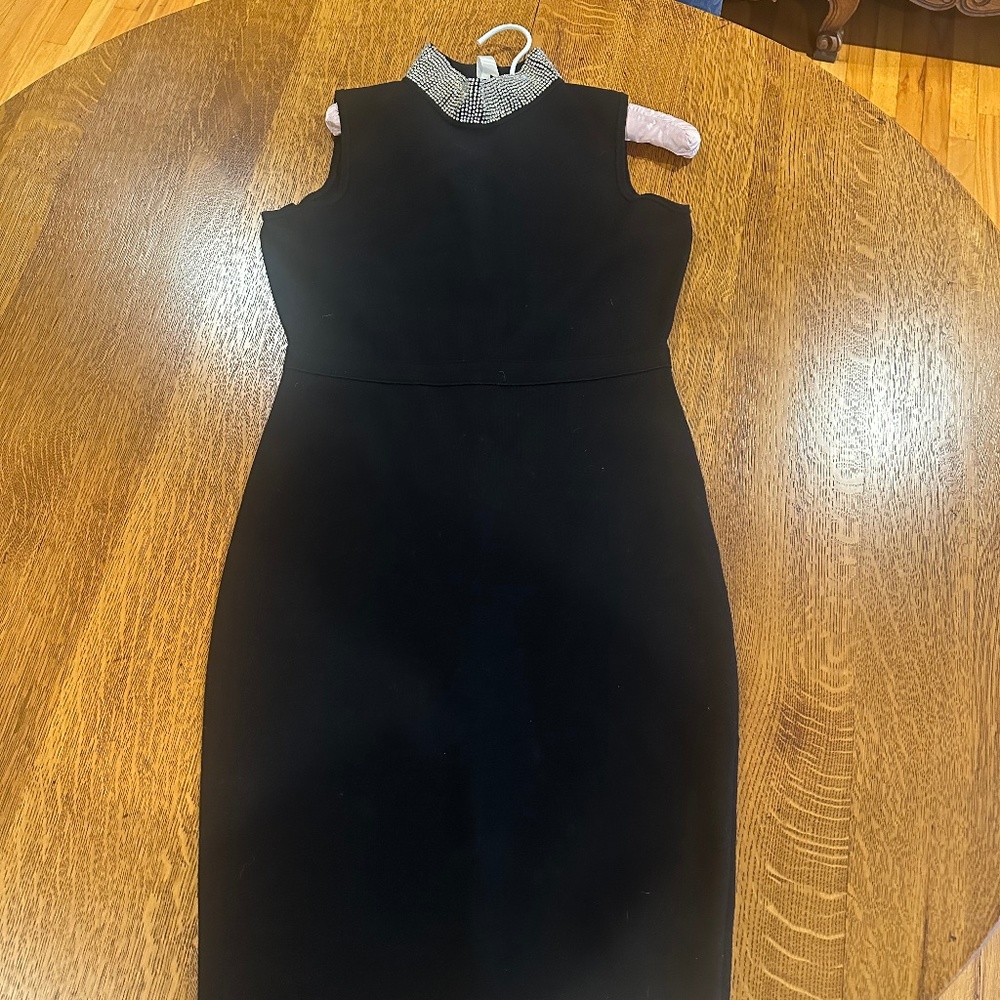 MILLY Sleeveless Knit Rhinestone Collar Cocktail Sheath Dress
